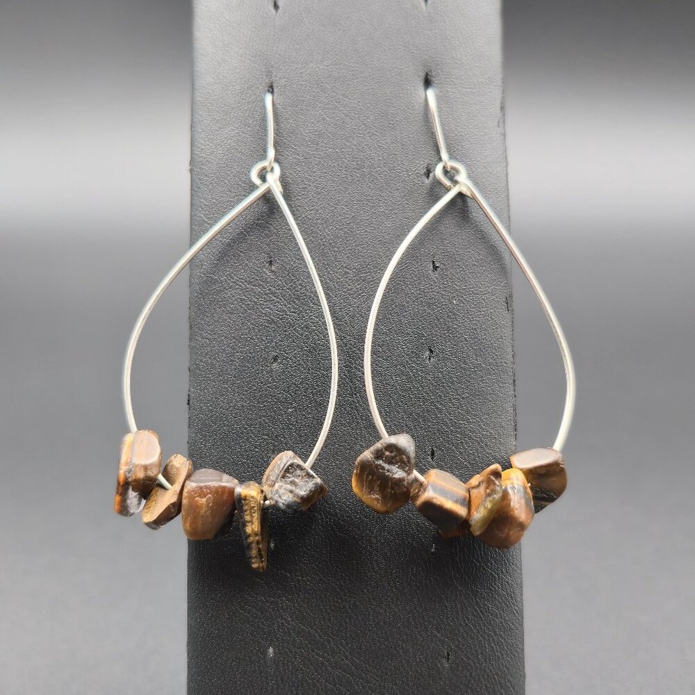 Silver Over Copper Tiger's Eye Stone Handmade Earrings B804